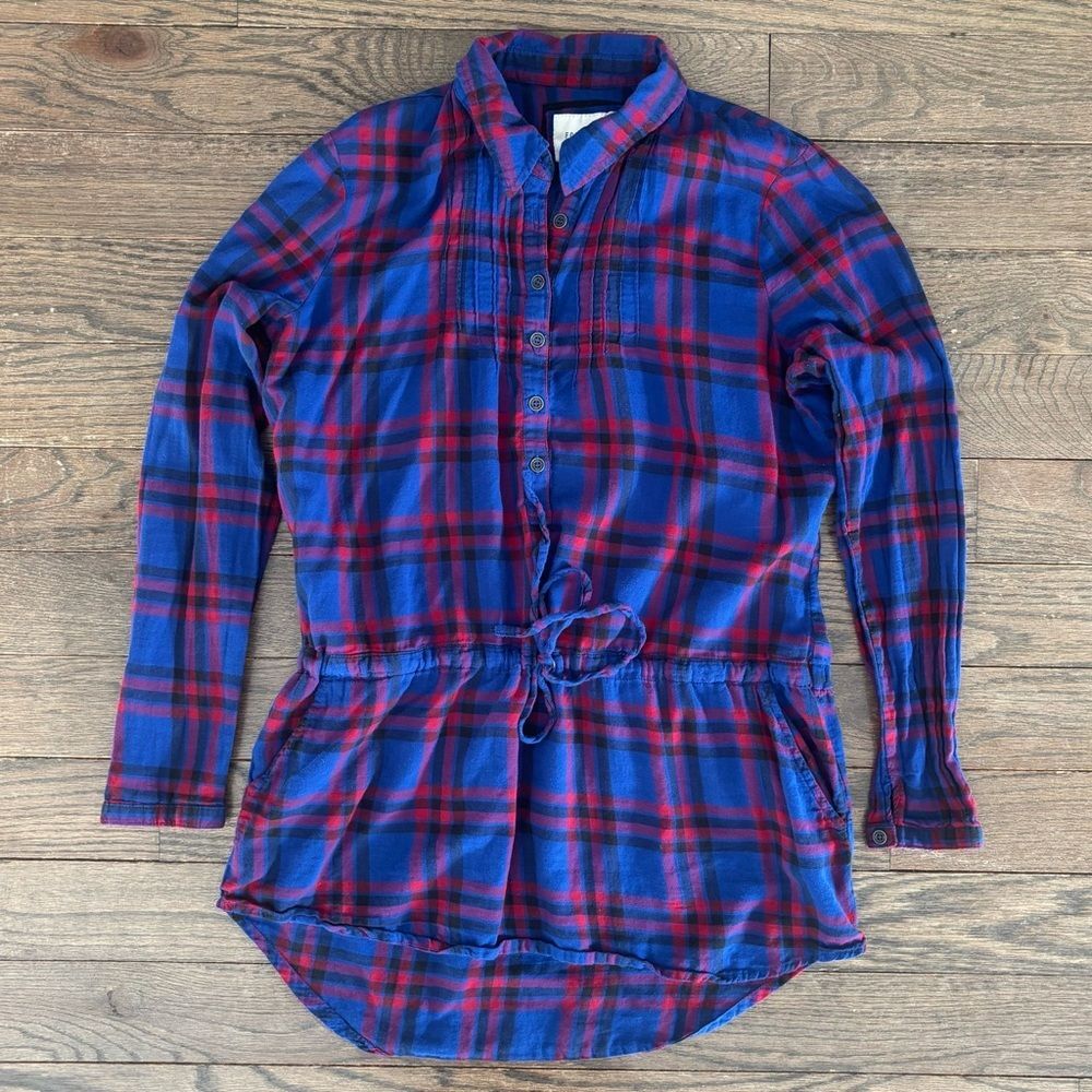 Forever 21 Plaid Flannel Cinched Tie Waist Long Sleeve Button Down • size Medium